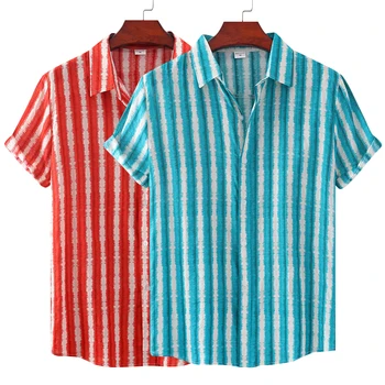 Vyriški Medvilnės Poliesterio Vasaros trumpomis Rankovėmis Marškinėliai Dryžuotas Raštas Kvėpuojantis Havajų Paplūdimyje Vyrų Marškinėliai Atsitiktinis Palaidinė Vyrams