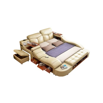 Nekilnojamojo natūralios odos lova rėmo masažas Minkšta Lova Namų Miegamojo Baldai camas šviečia muebles de dormitorio yatak mobilya quarto bett