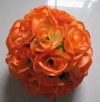 Karšto pardavimo! Vestuvių bučiavosi gėlių kamuolys apdaila,šventė decorati,20cm oranžinės spalvos plastiko centras su žaliais lapais, bučiavosi kamuolys