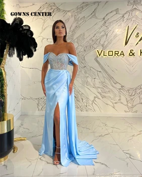 Elegantiškas Nuo Peties Dangus Mėlynas Vakaro Suknelės Oficialų Suknelė Moterims, Elegantiškas Vestuves Chalatai Vakarienė Suknelė Ritininės Artimuosiuose Rytuose