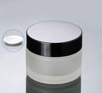 50pcs 50G matinio stiklo grietinėlės indelį su juodu dangteliu, balta jar, Kosmetikos Pakuotės 50g tuščias stiklinis butelis, 50g stiklo Kosmetikos Jar