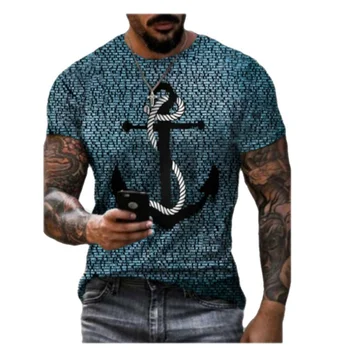 2022 naujas vasaros vyriški T-shirt custom street karinio jūrų laivyno inkaro spausdinti drabužius, O-kaklo atsitiktinis mados trumparankoviai negabaritinių marškinėliai