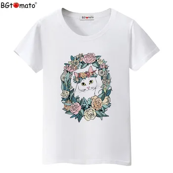 BGtomato marškinėliai graži katė t-shirt moterims vasarą, o kaklas trumpas rankovės atsitiktinis marškinėlius moterims Pigiai parduoti brand viršuje tees