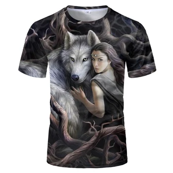 Wolf 3D Spausdinimo Cool T-shirt Vyrai/Moterys trumpomis Rankovėmis Vasaros Viršūnes Grožio Marškinėlius Mados Gyvūnų Negabaritinių Marškinėliai