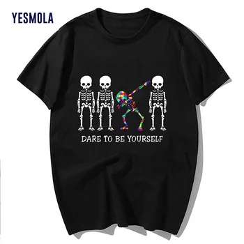 YESMOLA Vyrų Marškinėliai Išdrįsta Būti Savimi T-shirt Juokinga T Shirts Sleketon Tepdami Autizmas Sąmoningumo Helovinas Mados Viršų Tee