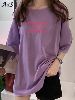 Anbenser korėjos Stiliaus Vasaros T-Shirt Moterims Topai Naujas Mados Atsitiktinis Marškinėliai, Femme, O-kaklo trumpomis Rankovėmis Atspausdintas Laiškas Tshirts