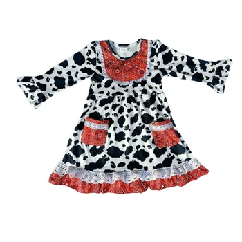 Puikus vaikų suknelė Maža Mergaitė Boutique Karvė Leopard Rankovės Atsitiktinis Suknelė Boutique Vaikas Komplektai