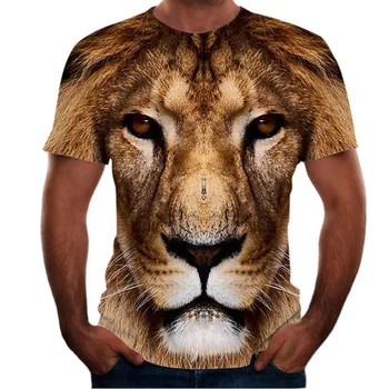 Karštą Vasaros Vyrų Spausdinami 3D Liūtas Katės trumpomis Rankovėmis Poliesteris marškinėliai Kvėpuojantis Komfortą Laisvas