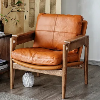 Šiaurės Dizainerio Kėdė Medienos Laisvalaikio Kėdės Namuose Kambarį Atlošas Fotelis Odinis Elegantiškas Laisvalaikio Sofa-Lova, Kėdė, Modernūs Baldai