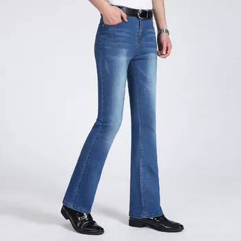 Džinsai Vyrams Pavasarį ir Vasarą Naujas Vyrų korėjos versija Džinsinio audinio Mikro Bell kelnės, vyriški Slim Stretch Tamsiai Mėlyna Flare džinsai