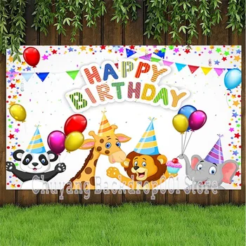 Karikatūros Džiunglių Gyvūnų Safari Nuotraukų Foną, Baby Shower 1 Happy Birthday Party Užsakymą Fotografijos Fone Dekoras Reklama