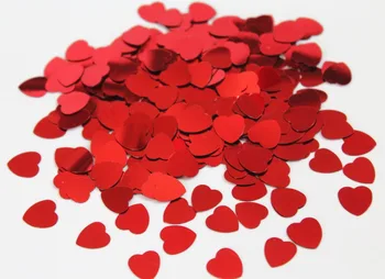 50g 10mm Valentino Diena 2017 dekoravimas, Vestuvių dekoravimas Rubino Širdis Folija Metallic Konfeti Drožlių lentelė barsto