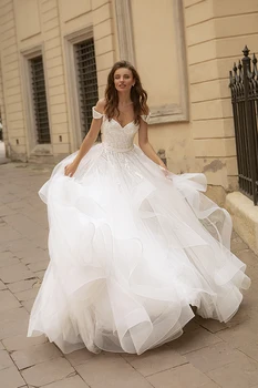 Vestuvių Dressboho Nuotakos Suknelė 2022 Skirtingų Valčių Kaklo backless Kamuolys Suknelė Prabangių nėrinių Kristalų Vestido de novia Chalatas de mariee