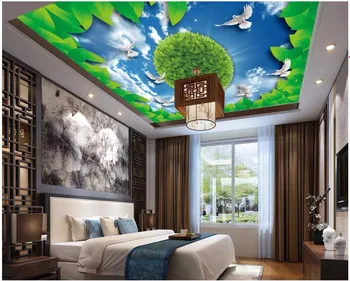 WDBH pasirinktinius nuotraukų 3d lubų freskomis wallpaper HD lapų balandžiai mėlynas dangus namų dekoro 3d sienų freskomis tapetai už kambarį