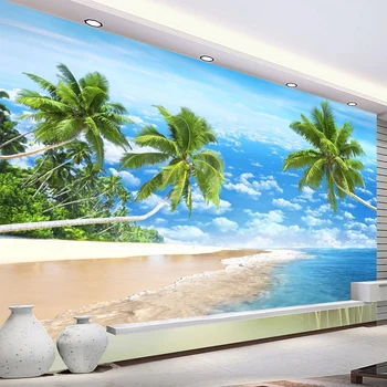 Užsakymą Bet kokio Dydžio Freska Tapetai, 3D Gražus Paplūdimys Dekoracijos Freska Kambarį TV Viešbutis Fono Sienos Vandeniui Lipdukas Tapety