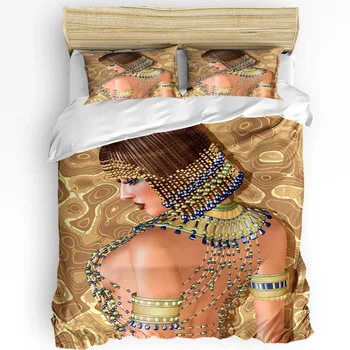 Egipto Moteris Aukso Karoliukai Mados Mergaitė 3pcs Patalynės Komplektas, Miegamojo dvigulė Lova, Namų Tekstilės Antklode Padengti Antklodė Padengti Užvalkalas