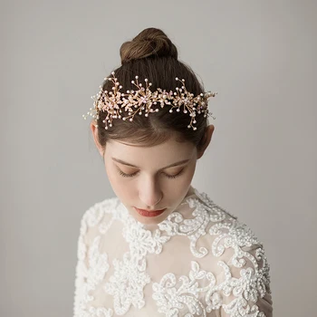 O358 perlų rankų darbo vestuvinis lankelis vinjetė girl nuotakos gėlių hairband plaukų aksesuarai, vestuvių