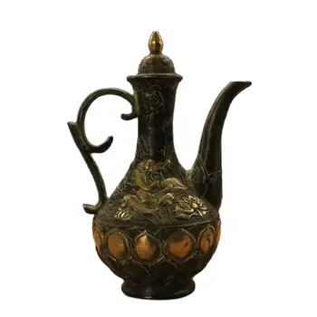 Kinijos senojo bronzos puodą , Rinkti senovinių amatų Metalo Amatų lotus arbatinukas Ilgis 11cm Aukštis 23cm