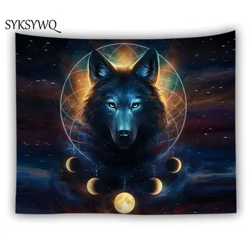 gyvūnų gobelenas sienos kabo mėnulis vilkas sieninis dengiamasis kilimų trippy namų dekoro wolven wandkleed