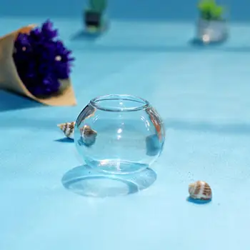 Naujovė Lėlių Žuvų Bakas Miniatiūriniai Apvalios Formos Mini Stiklo Dubenėlį Aukštos Modeliavimas Apsimesti, Žuvų Bakas Modelis