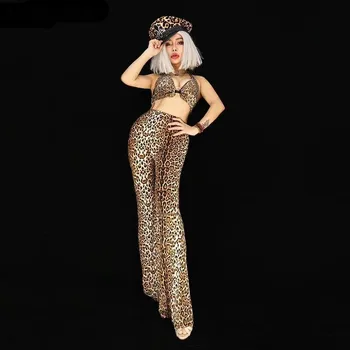 Moterys Naujas Leopard Print Lady Nustatyti Klubą Vedantis Šokių Etape Dėvėti Baras DJ, Dainininkas Veiklos Kostiumas Šokių Sexy Apranga Rinkinys