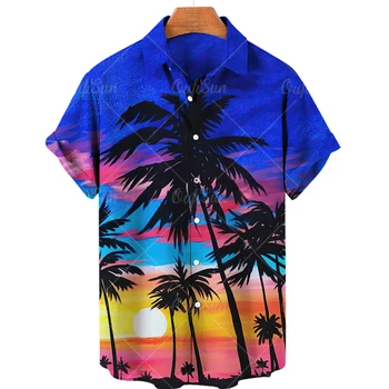 Gradientas vyriški Marškiniai, Kokoso palmių Pagal Žvaigždes Havajų Atsitiktinis Marškinėliai trumpomis Rankovėmis Beach Marškinėliai Atostogų Viršūnes Unisex S-5XL