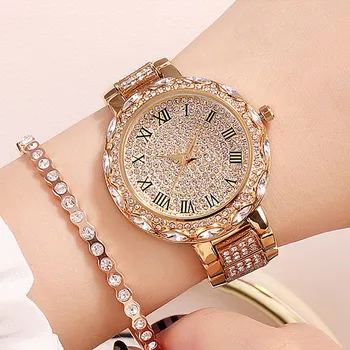 Relogio Feminino Prabanga Rose Gold Diamond Laikrodžiai Moterų Mados Romų Dial Kvarcinius Laikrodžius Nr. Prekės Ženklo Laikrodį, Moterų-Geriausia Dovana