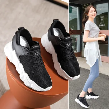 Vasaros 2021, juodos odos batai didesnį grynąjį storio batai ketvirtį grynasis kvėpuojantis apačioje ponios atsitiktinis batai, bėgimo bateliai