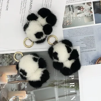 2022 Mielas Prabangos Prekės Panda Gyvūnų Key Chain Nekilnojamojo Originali Lapės Kailio Kamuolys Pompom Žiedas Maišelį Pakabukas Žavesio Moterų F337