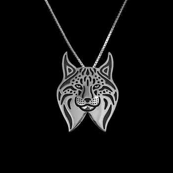 Lynx papuošalai - lėkštės, aukso ir sidabro katė pakabukas ir gyvūnų, su juoda emale (stiklo) karoliai