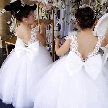 Dramblio kaulo China Nėrinių Aplikacijos Dirželiai Gėlių mergaičių Suknelės Backless Lankas Varčias Prom Dresses Mielas vestido de fiesta de boda