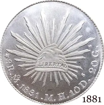 Meksikos Moneta Respublikos Mexicana 1881 8 Reales Libertad Erelis Su Gyvate Ant Kaktusas Spinduliavimo Dangtelis Su Spindulius Sidabro Padengtą Kopijuoti Monetas