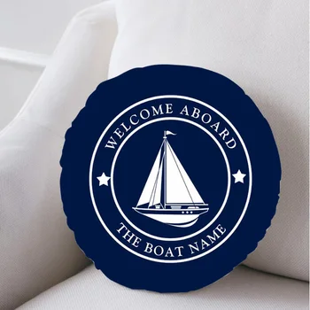 Laivybos Tamsiai Mėlyna Burlaivis Įtvirtinti Asmeninę Apvalios Pagalvės Užvalkalą Laivo Pavadinimas Sveiki Atvykę Į Bortą Aksomo Pagalvėlės Dangtis Namų Dekoro 18