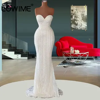 2023 Elegantiškas Ilgas Perlų Vakaro Suknelė Undinėlės Stiliaus Brangioji Kaklo Afrikos Moterų Oficialų Prom Chalatai, Vestuvių Svečias Šalis