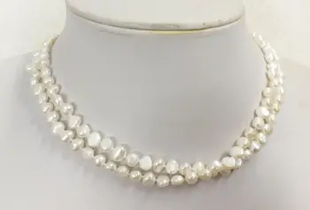 2 kryptys 7mm ryškiai balta baroko butas tikras perlas 2 eilių karoliai natūralių gėlavandenių perlų Moteris Papuošalai 43cm 17