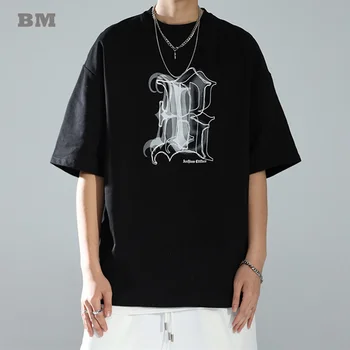 Vasaros Mados Hip-Hop Laiškas Spausdinti Negabaritinių Apvalios Kaklo Marškinėliai Harajuku Trumpas Rankovės Korėjiečių Pora Drabužių Streetwear Viršų