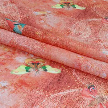 Aukštos kokybės ramės (kiniškosios dilgėlės) audiniai Naujas Drugelių, gėlių šokių spausdinimo siuvimo Retro suknelė trumpomis rankovėmis marškiniai audiniai