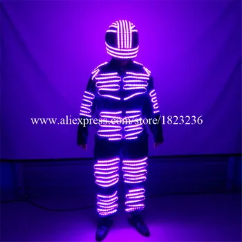 Didmeninė 2 Komplektai spalvotu Led Šviesos Sportinių Kostiumų Su Šalmu LED Apšviestas Robotas Tiktų Scenos Rekvizitai Veiklos Drabužius