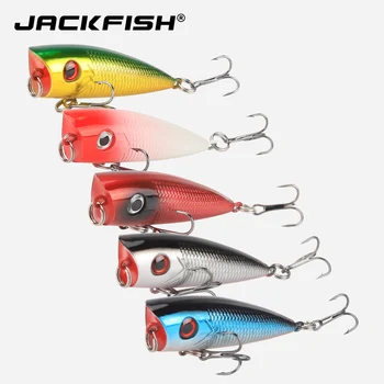 JACKFISH Popper Suvilioti 5 spalvų 6.4 cm/6.6 G žvejybos masalas su 6# kabliukai, žvejybos reikmenys Dirbtinis masalas Viršų Vandens Sunku Masalas
