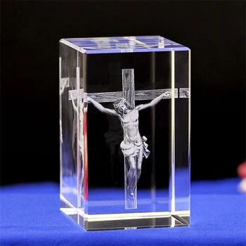 3D Jėzus Crystal cube Lazerinis Graviravimas Modelis Figūrėlės Miniatiūros Kvarcinis Stiklas Blokuoja Prespapjė Namų Biuro Stalas Apdaila