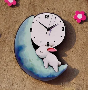 Animacinių Filmų Spalvotas Piešimo Mielas Mėnulis Triušis Sieninis Laikrodis Išjungti Miegamasis Kambarys Darželio Laikrodis Kūrybinių Mados Sieninis Laikrodis