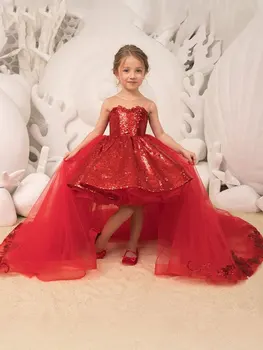 Mvozein Red Flower Girl Dress Merginos Princesė Suknelė Vaikai Nuimamas Traukinio Mergina Gimtadienio Suknelės Mados Mergaitė, Uždusęs Mergina Suknelė