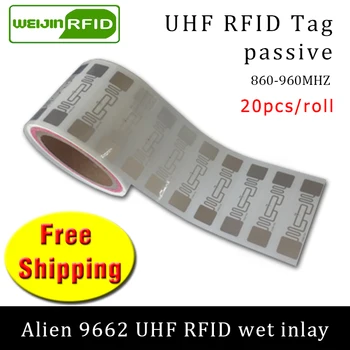 UHF RFID žymę lipdukas Svetimų 9662 šlapias apdaila 915mhz868mhz 860-960MHZ Higgs3 EPK 6C 20pcs nemokamas pristatymas klijų pasyvus RFID etikečių