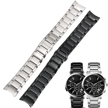 Kreivė pabaigos nerūdijančio plieno originalios vyras diržu, Armani AR2447 2448 2434 2432 2433 serijos watchband 22mm juoda sidabrinė apyrankė