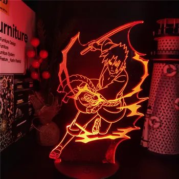Anime Pav Naruto Uchiha Sasuke Naktį Žibintai Žaislai 3d Veiksmų Skaičius, LED Lempos Lėlės Kalėdų Dovana Shippuden Anime Kambario Dekoro Manga