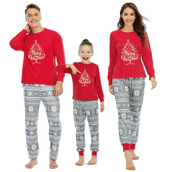 Kalėdų Šeimos Atitikimo Pižama Rinkiniai, 2-piece Atostogų Loungewear, Snaigės Kalėdų Medžio Spausdinti