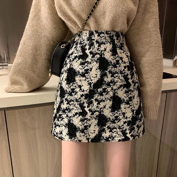 Retro modelio pusė ilgio sijonas rudenį ir žiemą moteriška nauja versija su paaukštintu liemeniu plonas-line trumpas sijonas maišelį klubo sijonas