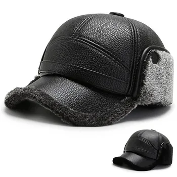 Naujas Aukštos Kokybės žieminė Kepurė PU Odos Beisbolo kepuraitę Vyrų Snapback Skrybėlę Mens Minkštas Pliušinis Šiltas Skydeliai Skrybėlę, Ausų Apsaugos Karšto Pardavimo