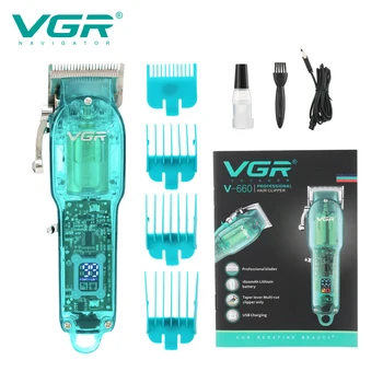 VGR Profesionali Plaukų Clipper Skaidri Plaukų Žoliapjovės, Vyrų Kirpykla, Plaukų Pjovimo Staklės, USB Įkrovimo Kirpimas Clipper