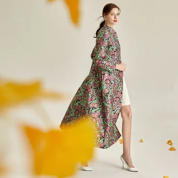 Rudenį rudenį 2020 moterų drabužių Gėlių Žakardo Striukė Siuvinėjimo Prabanga Lady Retro Paltas Tirštėti Kailio Švarkelis